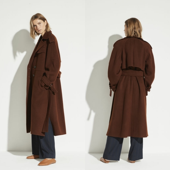 Vince Mahogany Wool Trench Coat - Picture 2 of 9